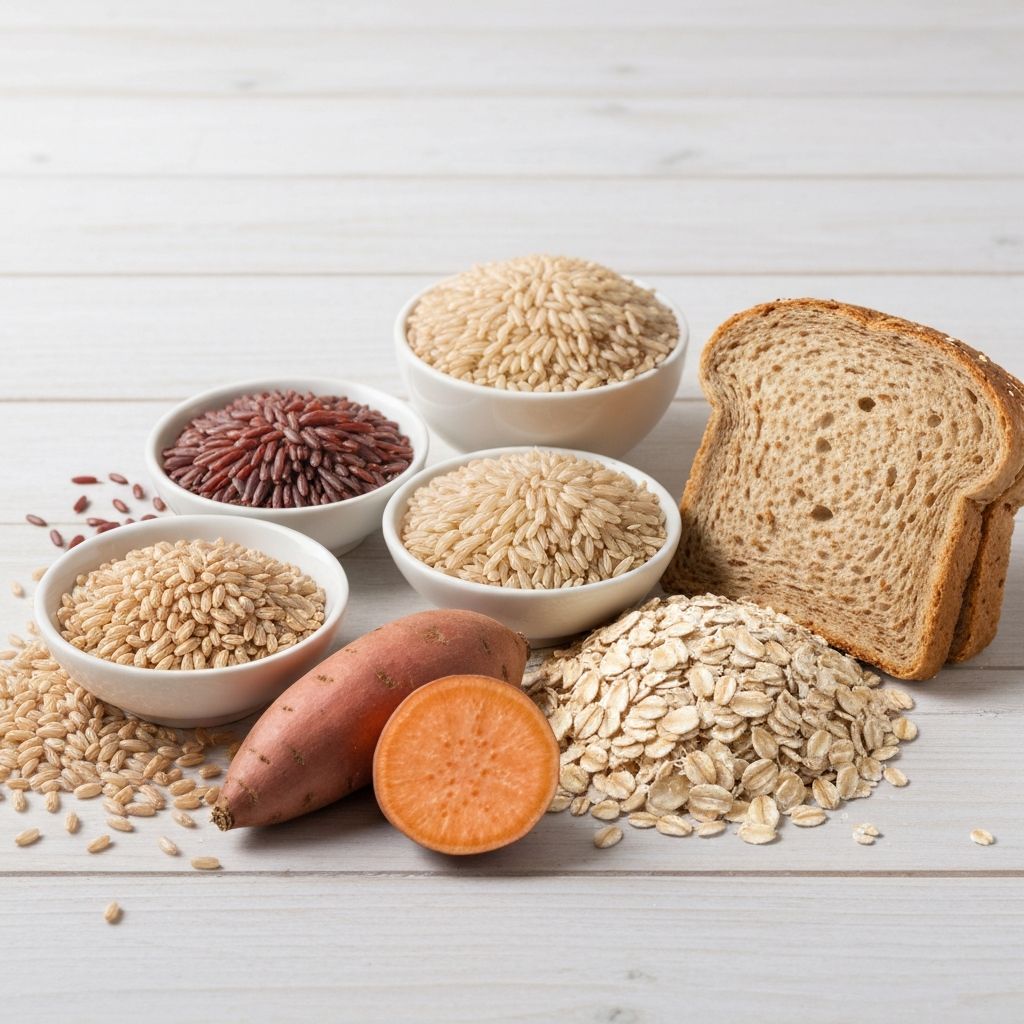 Complex carbohydrates including whole grains, brown rice, and oats